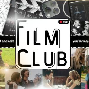 Film Club poster featuring a clapperboard and camera for teen filmmaking course in Bangkok