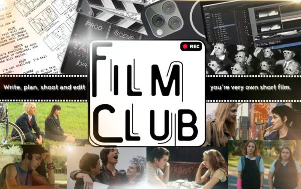 Film Club poster featuring a clapperboard and camera for teen filmmaking course in Bangkok